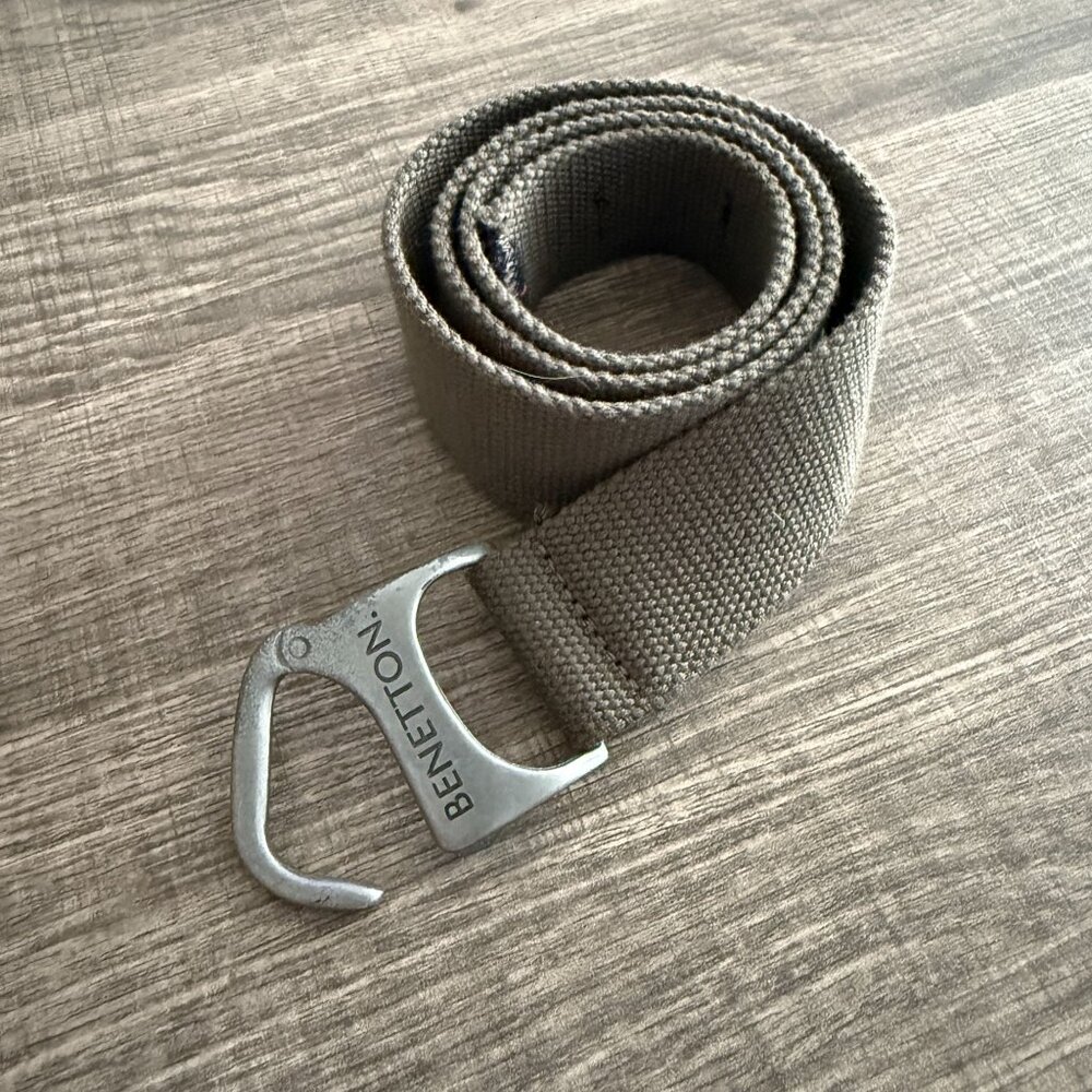 United Colors Of Benetton Olive Canvas Belt Metal Hook Buckle 39" Adjustable